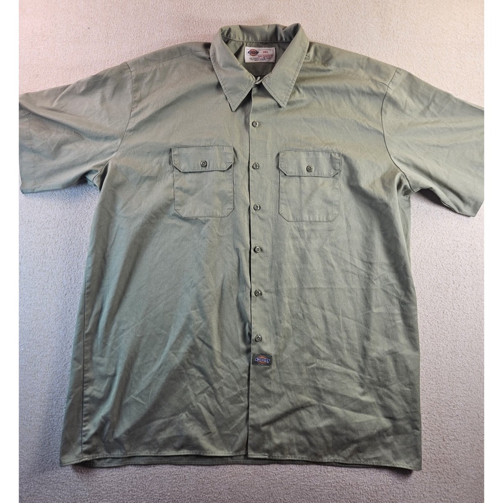 Dickies Men's 3XL Short Sleeve Work Shirt Olive Green Button Up Workwear